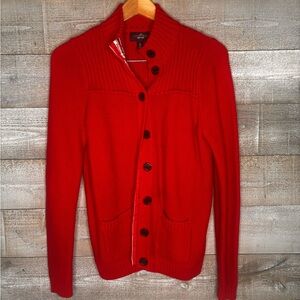 Lands End Drifter red Button-Up cardigan cotton front pocket Sweater grandpa